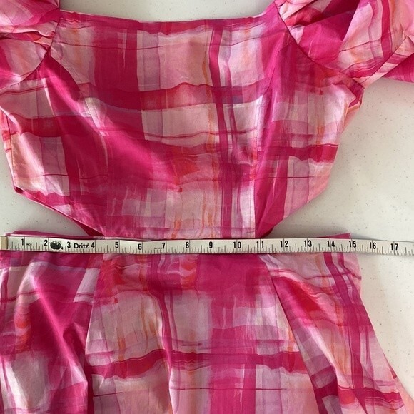 Free People Aureta Ada Mini Dress Fandango Check Cut Outs Short Puff Sleeve - Picture 13 of 15